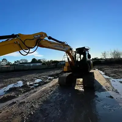 long shot of a digger